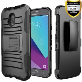 Circlemalls Combo Holster Samsung Galaxy J3 Orbit Case/Galaxy J3 Eclipse 2/J3 Prime 2/J3 Express Prime/J3 Achieve/Galaxy J3 Emerge 2018 Case Case, With [Tempered Glass Screen Protector] And Stylus Pen-Black